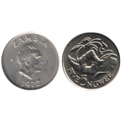 ZAMBIE- Numiscover Coins of all Nations - KM11 - 5 ngwee 1972