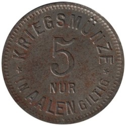 ALLEMAGNE - AALEN - 2.4 - Monnaie de nécessité - 5 pfennig 1917