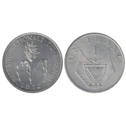 RWANDA - Numiscover Coins of all Nations - KM12 - 1 franc 1977