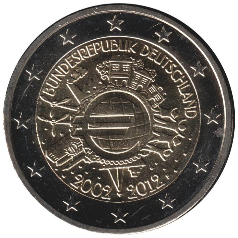 ALLEMAGNE - 2 euros commémorative - 10 ans de l'euro - 2012 F