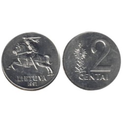 LITUANIE - Numiscover - KM86 - 2 centai 1991