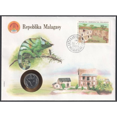 MADAGASCAR - Numiscover - KM10 - 5 francs 1988