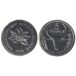 MADAGASCAR - Numiscover - KM10 - 5 francs 1988