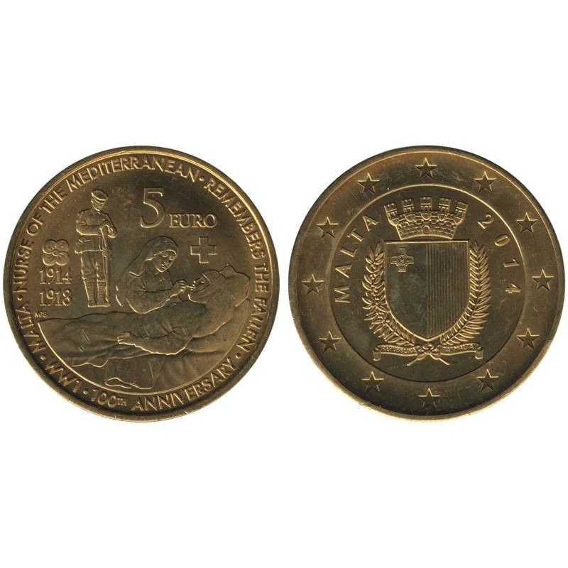 MALTE - 5 euros - 100 ans de la Première Guerre Mondiale - 2014