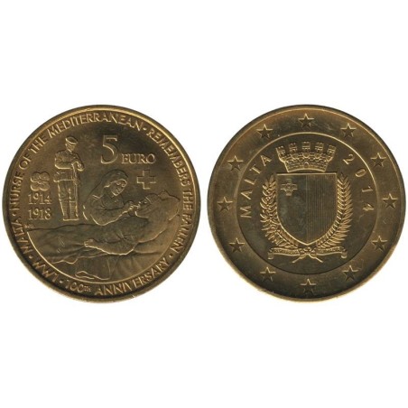 MALTE - 5 euros - 100 ans de la Première Guerre Mondiale - 2014