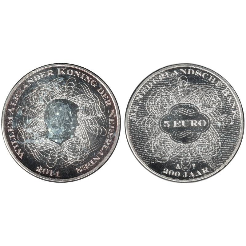 PAYS-BAS - 5 euros - 200 ans de la Banque Néerlandaise - 2014