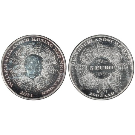 PAYS-BAS - 5 euros - 200 ans de la Banque Néerlandaise - 2014