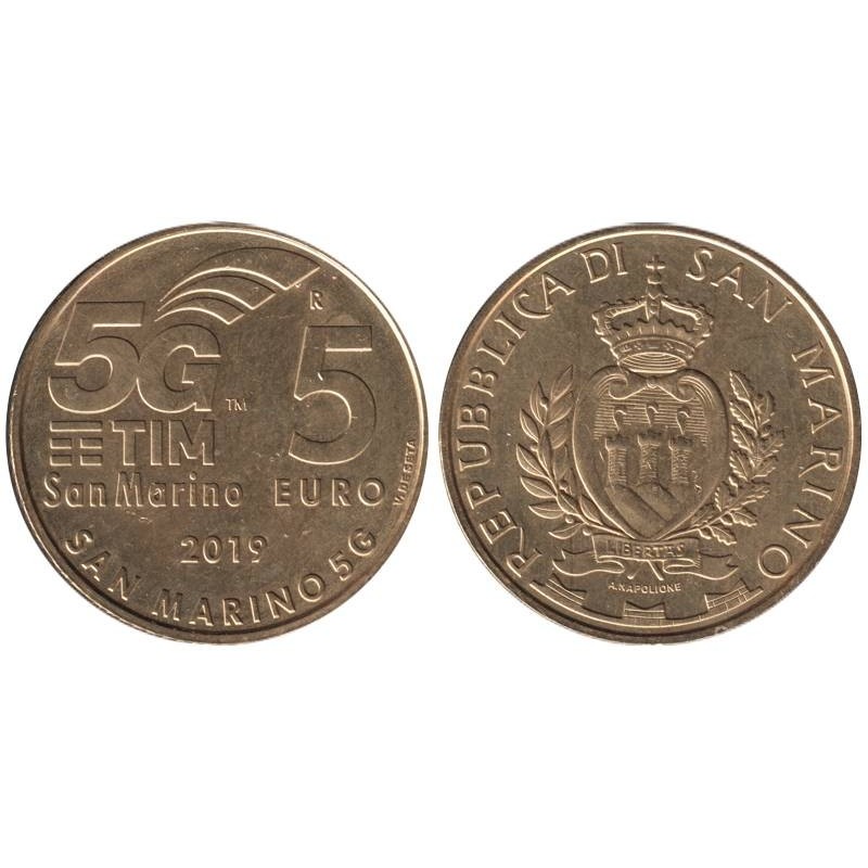 SAINT MARIN - 5 euros - Réseau mobile 5G - 2019