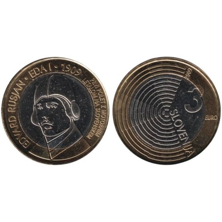 SLOVENIE - 3 euros -  Edvard Rusjan - 100ans 1er vol motorisé au dessus de la Slovénie - 2009