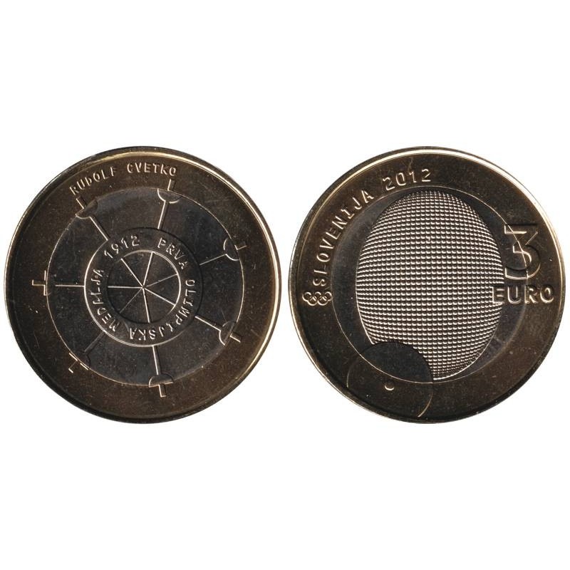 SLOVENIE - 3 euros - 100 ans médaillé olympique Rudolf Cvetko - 2012