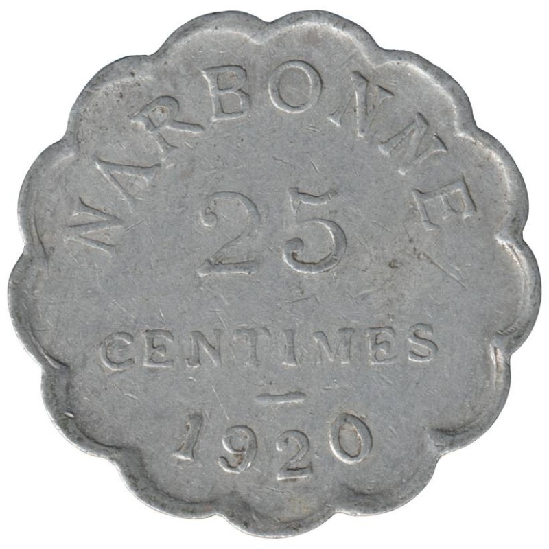 NARBONNE - 1.3 - Monnaie de nécessité - 25 centimes 1920 - TB