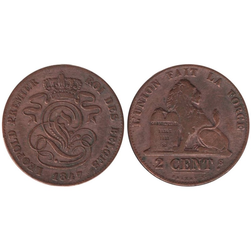 Monnaie monde - BELGIQUE - KM4.2 - 2 centimes 1847