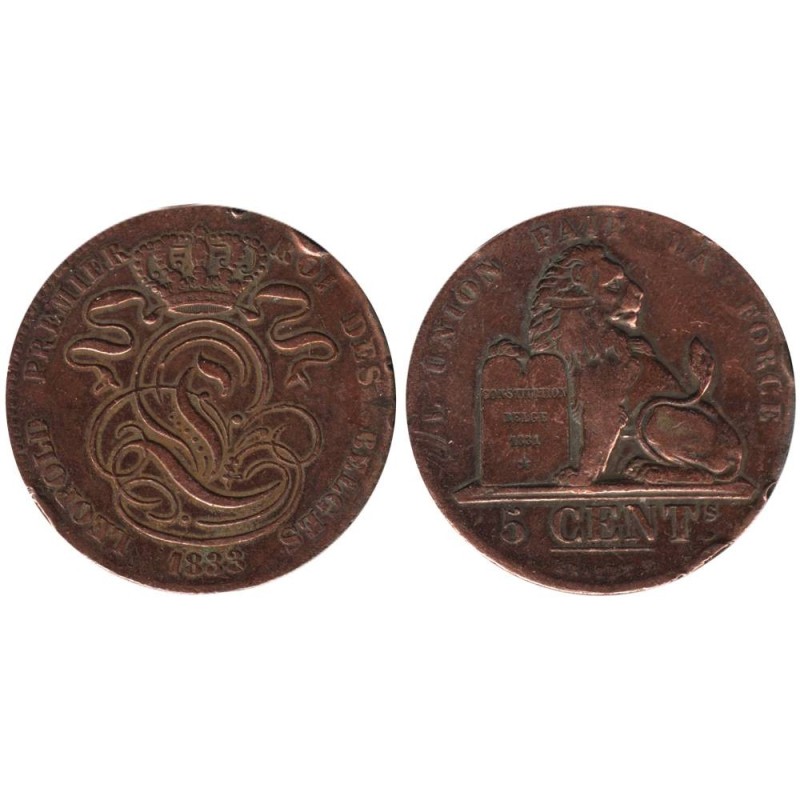 Monnaie monde - BELGIQUE - KM5.1 - 5 centimes 1833