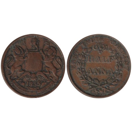 Monnaie monde - INDES BRITANNIQUES - KM447.1 - 1/2 anna 1835 - Madras