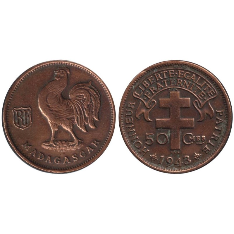 Monnaie monde - MADAGASCAR - KM1 - 50 centimes 1943