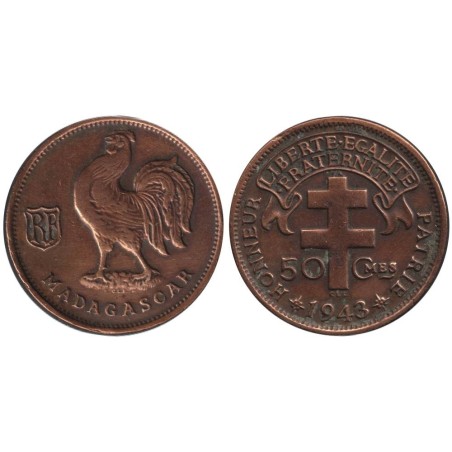 Monnaie monde - MADAGASCAR - KM1 - 50 centimes 1943