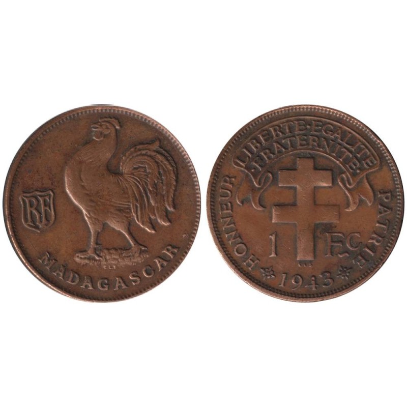 Monnaie monde - MADAGASCAR - KM2 - 1 franc 1943