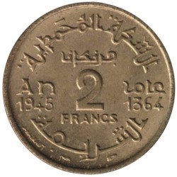 Monnaie monde - MAROC - Y42 - 2 francs 1945-1364