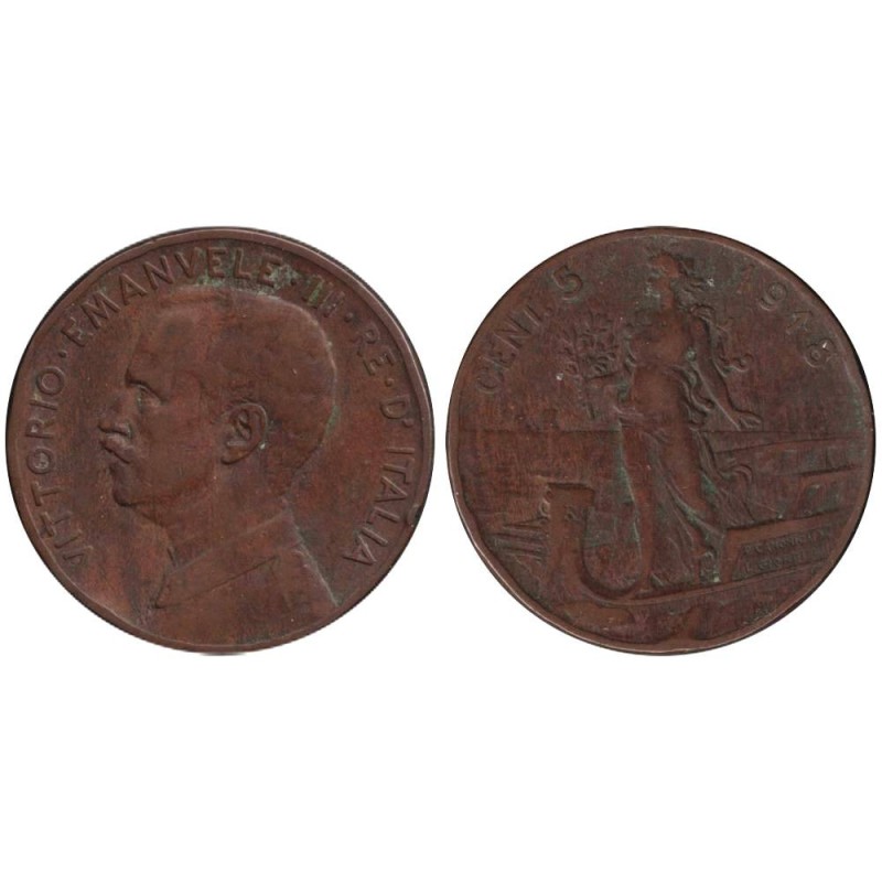 Monnaie monde - ITALIE - KM42 - 5 centesimi 1918 R
