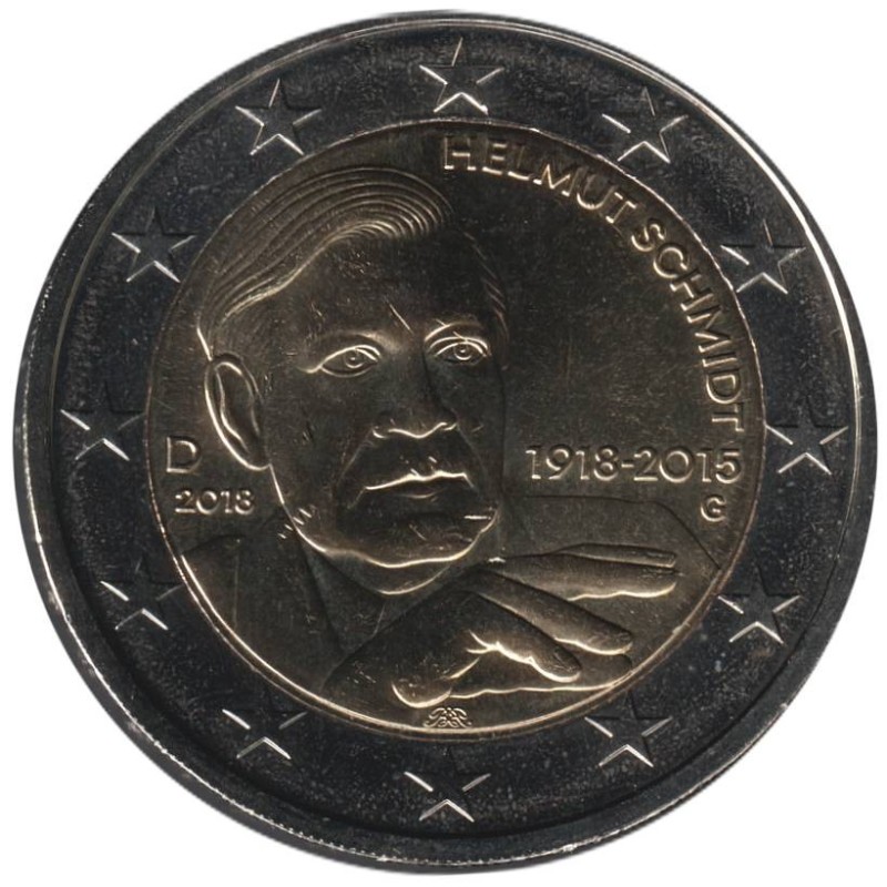 Monnaie euro - ALLEMAGNE - 2 euros commémorative - Helmut Schmidt - 2018 G