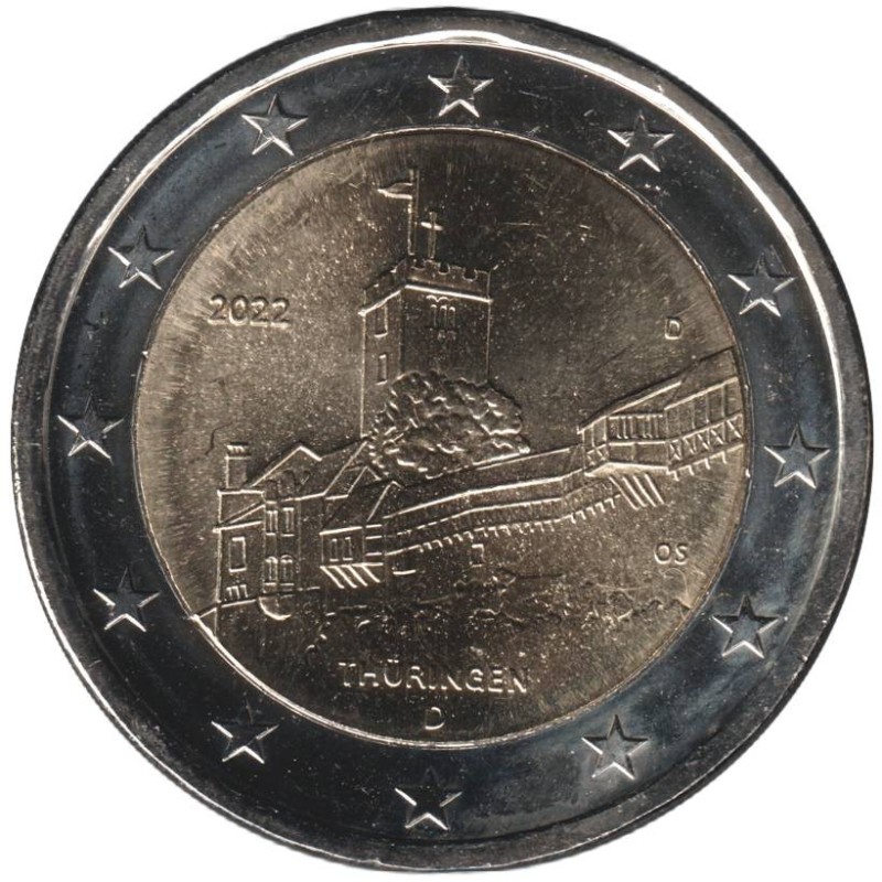 Monnaie euro - ALLEMAGNE - 2 euros commémorative - Thuringe - Château Wartbourg - 2022 D