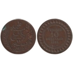 Monnaie monde - TUNISIE - KM222 - 10 centimes AH1308 - 1891 A
