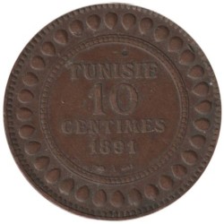 Monnaie monde - TUNISIE - KM222 - 10 centimes AH1308 - 1891 A