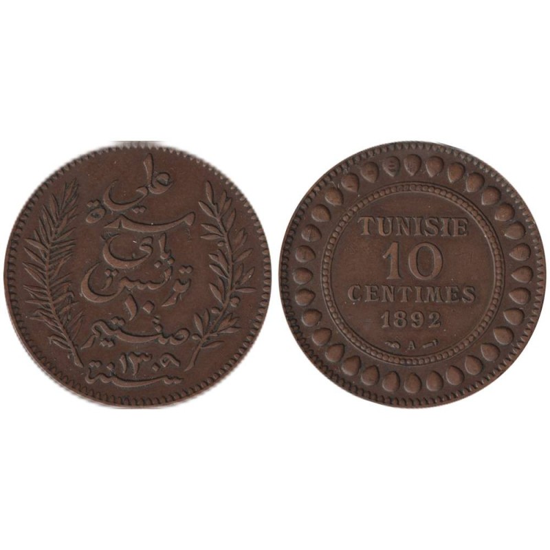 Monnaie monde - TUNISIE - KM222 - 10 centimes AH1309 - 1892 A