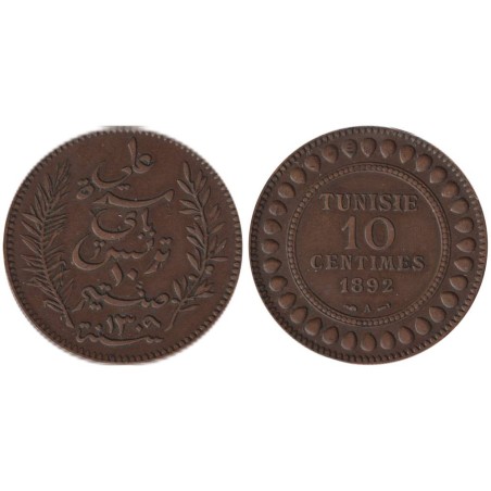 Monnaie monde - TUNISIE - KM222 - 10 centimes AH1309 - 1892 A