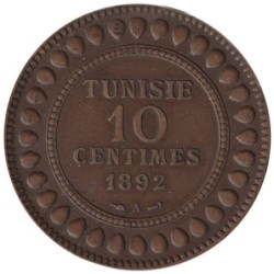 Monnaie monde - TUNISIE - KM222 - 10 centimes AH1309 - 1892 A