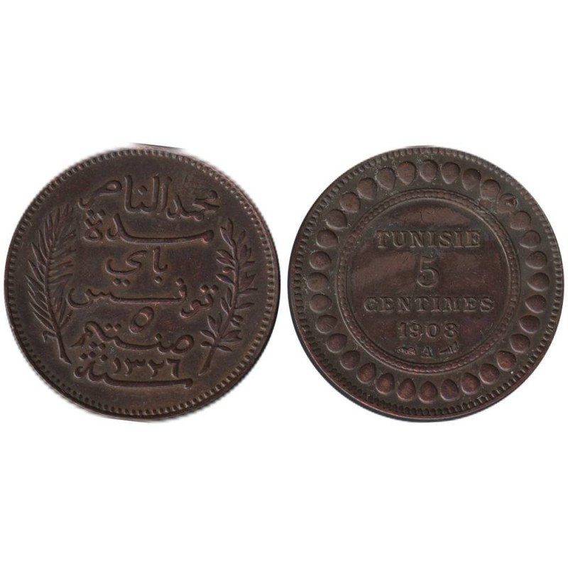 Monnaie monde - TUNISIE - KM235 - 5 centimes AH1326 - 1908 A