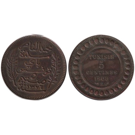 Monnaie monde - TUNISIE - KM235 - 5 centimes AH1326 - 1908 A
