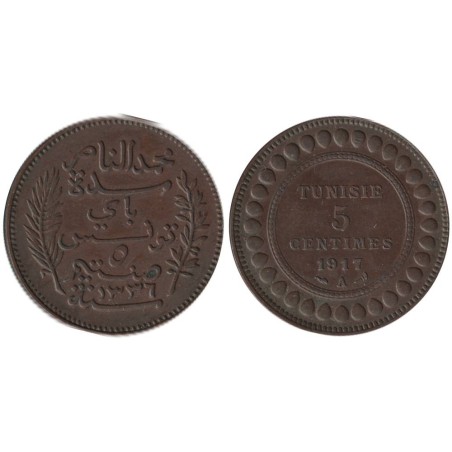 Monnaie monde - TUNISIE - KM235 - 5 centimes AH1336 - 1917 A