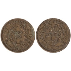 Monnaie monde - TUNISIE - KM246 - 50 centimes AH1352 - 1933
