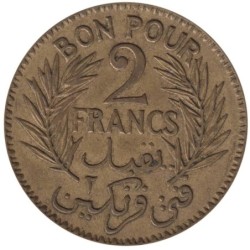 Monnaie monde - TUNISIE - KM248 - 2 francs AH1340 - 1921