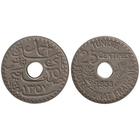 Monnaie monde - TUNISIE - KM260 - 25 centimes AH1357 - 1938