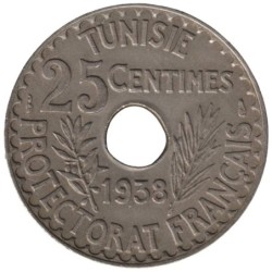 Monnaie monde - TUNISIE - KM260 - 25 centimes AH1357 - 1938
