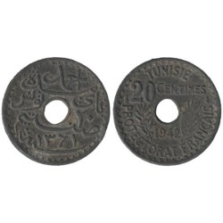 Monnaie monde - TUNISIE - KM268 - 20 centimes AH1361 - 1942