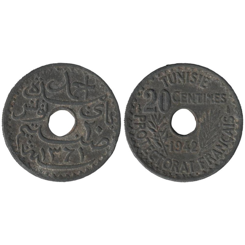 Monnaie monde - TUNISIE - KM268 - 20 centimes AH1361 - 1942