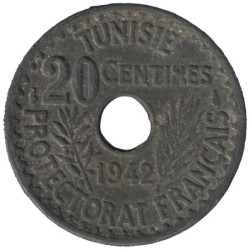 Monnaie monde - TUNISIE - KM268 - 20 centimes AH1361 - 1942