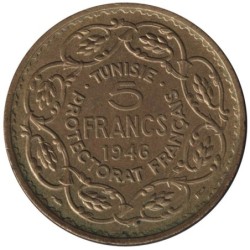 Monnaie monde - TUNISIE - KM273 - 5 francs AH1365 - 1946
