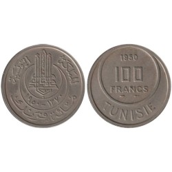 Monnaie monde - TUNISIE - KM276 - 100 francs AH1370 - 1950