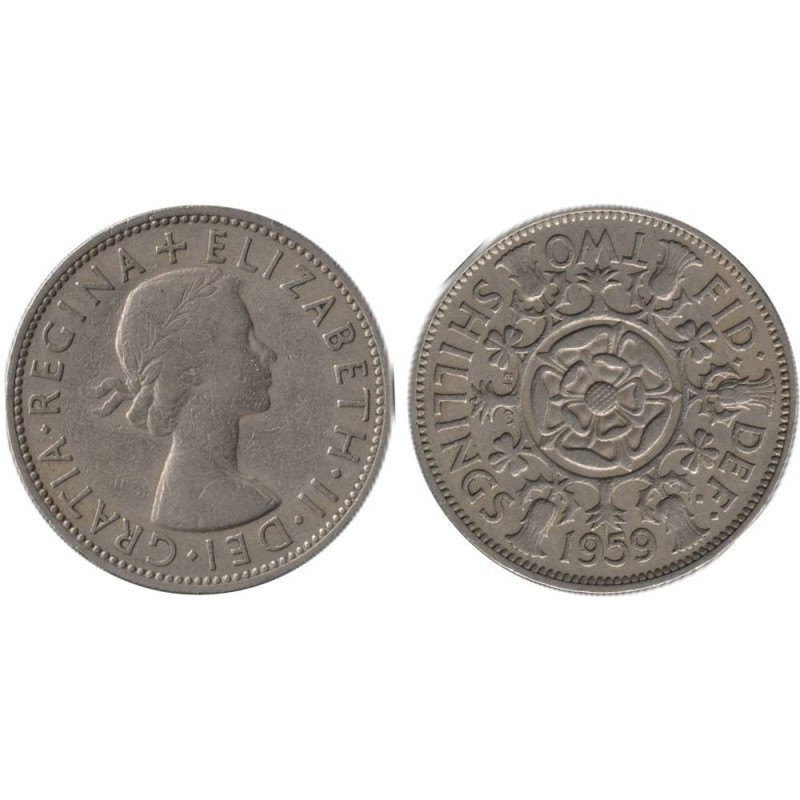 Monnaie monde - GRANDE-BRETAGNE - KM906 - 2 shillings / 1 florin 1959
