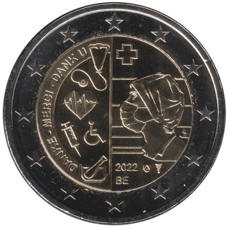 Monnaie euro - BELGIQUE - 2 euros commémorative - Pour les soins pendant la pandemie de Covid - 2022