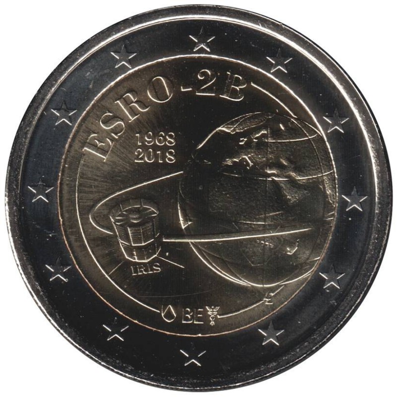 Monnaie euro - BELGIQUE - 2 euros commémorative - 50 ans Satellite ESRO 2B - IRIS - 2018