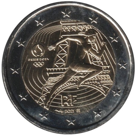 Monnaie euro - FRANCE - 2 euros commémorative - JO de Paris 2024 - Drapeau olympique - 2021