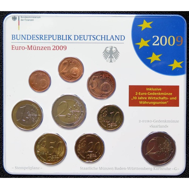 Allemagne - Plaquette BU - 2009 G - 1 cent à 2 euros + 2 euros commémo.