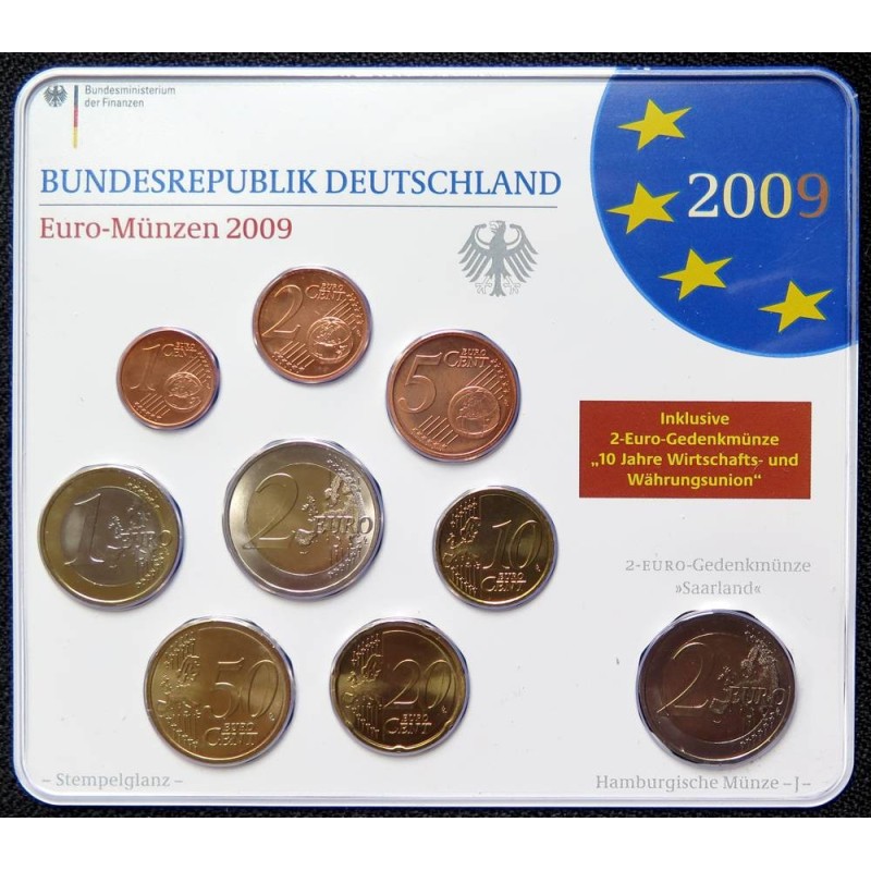 Allemagne - Plaquette BU - 2009 J - 1 cent à 2 euros + 2 euros commémo.