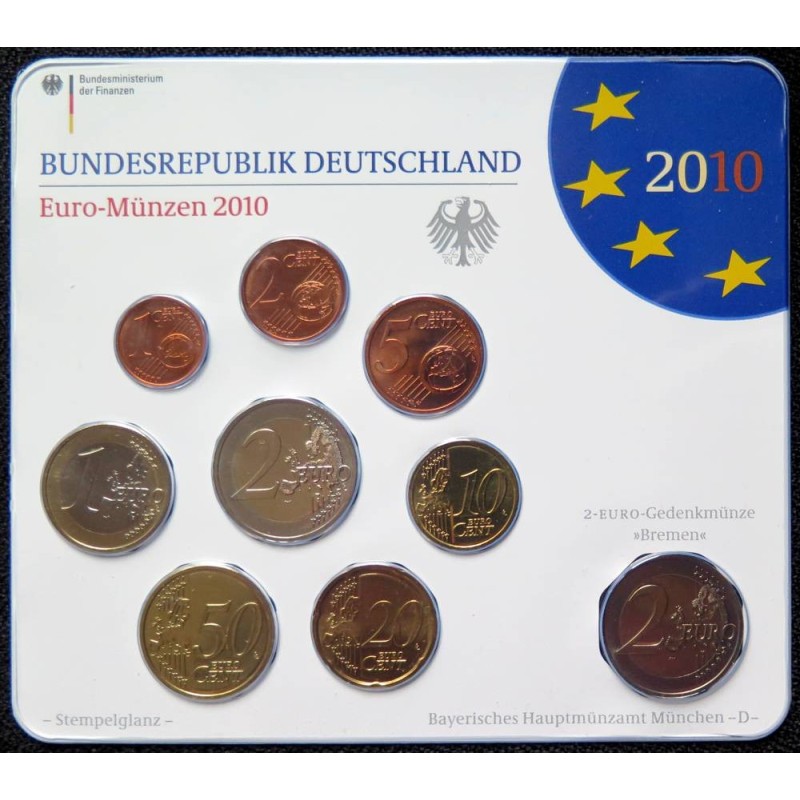 Allemagne - Plaquette BU - 2010 D - 1 cent à 2 euros + 2 euros commémo.