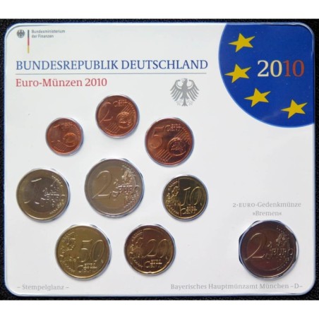 ALLEMAGNE - Plaquette BU - 2010 D - 1 cent à 2 euros + 2 euros commémo. ALLEMAGNE - Plaquette BU - 2010 D - 1 cent à 2 euros + 2 euros commémo.